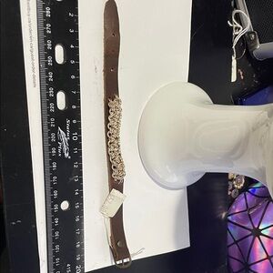 Brown Leather Bracelet with Silver Chainmail Accents